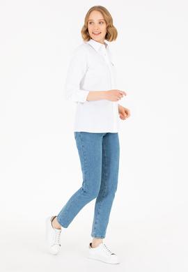 Kadın Beyaz Uzun Kollu Basic Gömlek - 50262888003