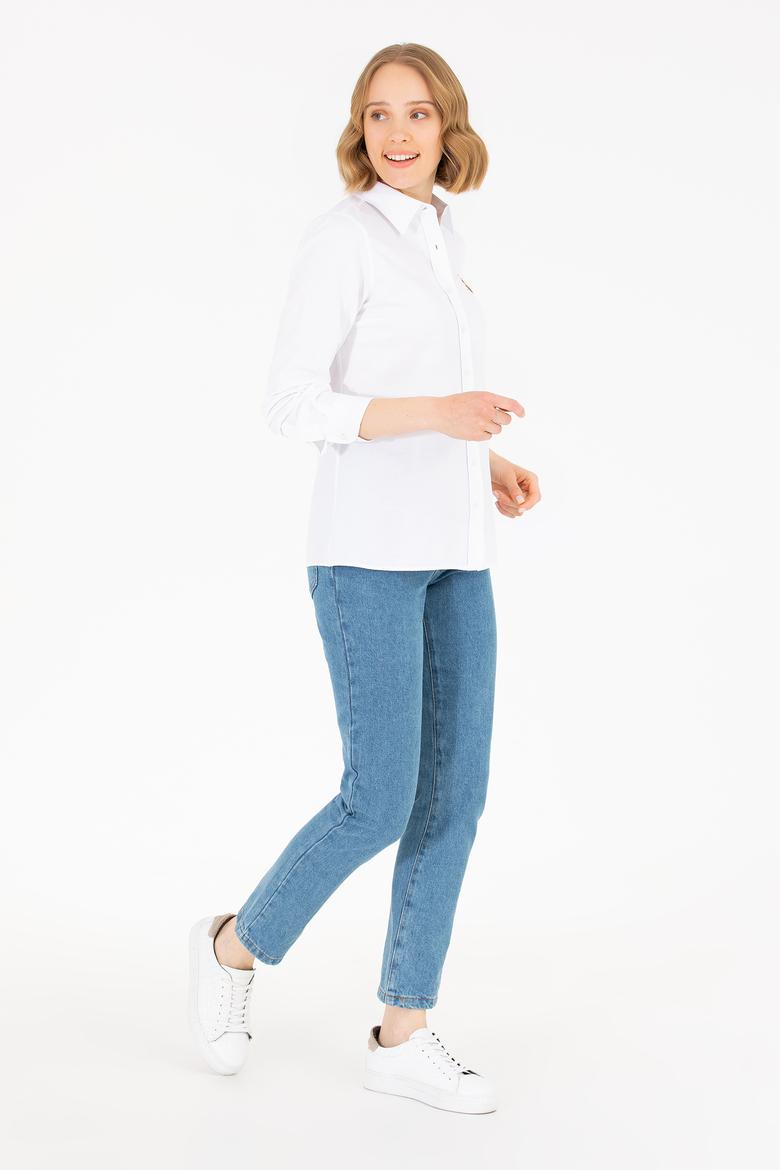 Kadın Beyaz Uzun Kollu Basic Gömlek - 50262888003