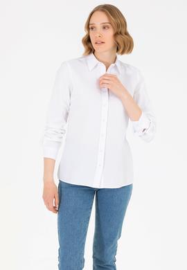 Kadın Beyaz Uzun Kollu Basic Gömlek - 50262888003