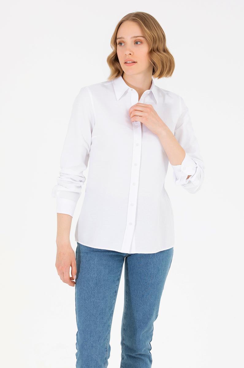 Kadın Beyaz Uzun Kollu Basic Gömlek