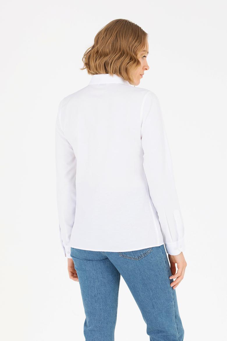 Kadın Beyaz Uzun Kollu Basic Gömlek - 50262888003