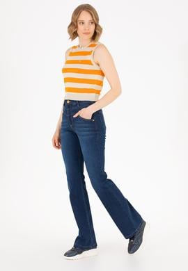 Kadın Koyu Mavi Slim Flare Fit Jean Pantolon - 50263792004