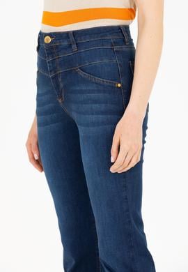 Kadın Koyu Mavi Slim Flare Fit Jean Pantolon - 50263792004