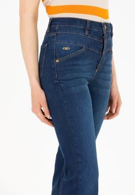 Kadın Koyu Mavi Slim Flare Fit Jean Pantolon - 50263792004