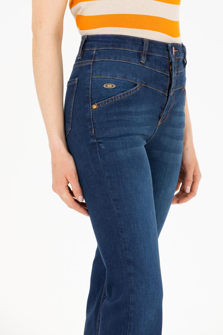 Kadın Koyu Mavi Slim Flare Fit Jean Pantolon - 50263792004