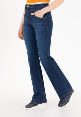 Kadın Koyu Mavi Slim Flare Fit Jean Pantolon - 50263792004