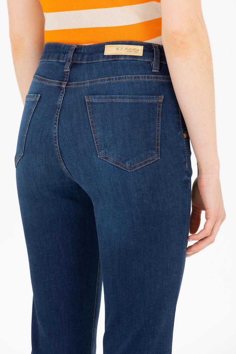 Kadın Koyu Mavi Slim Flare Fit Jean Pantolon - 50263792004