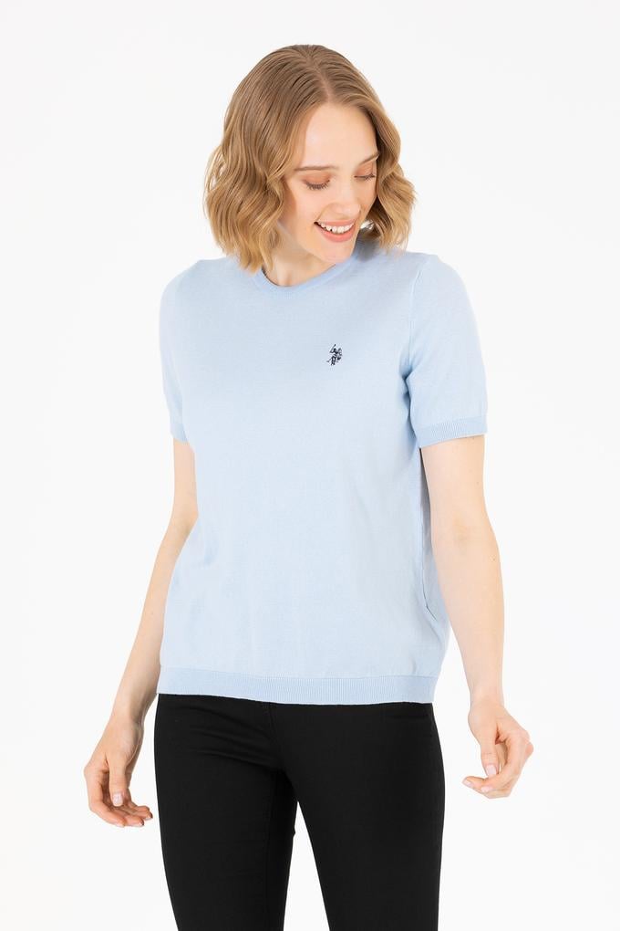 Kadın Açık Mavi Bisiklet Yaka Kazak