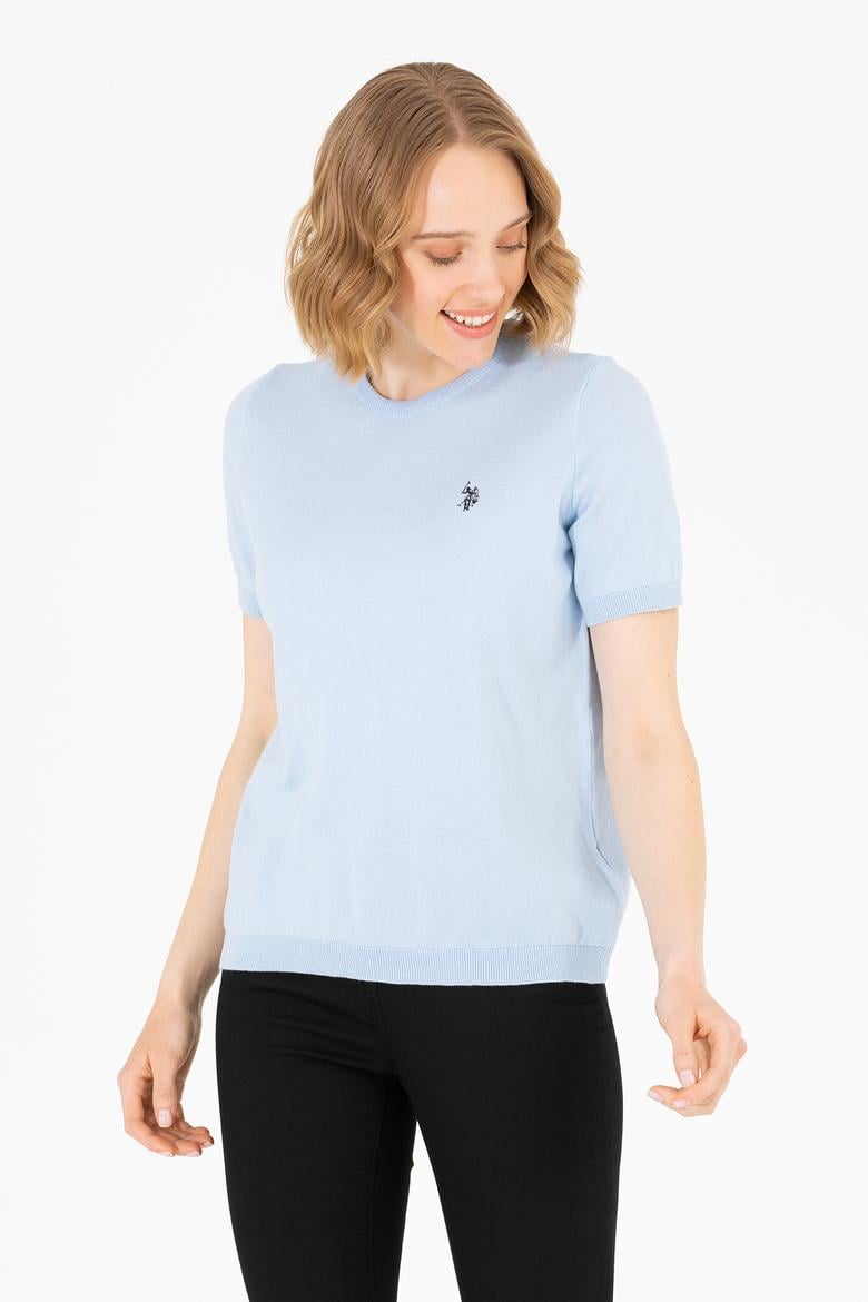 Kadın Açık Mavi Bisiklet Yaka Kazak