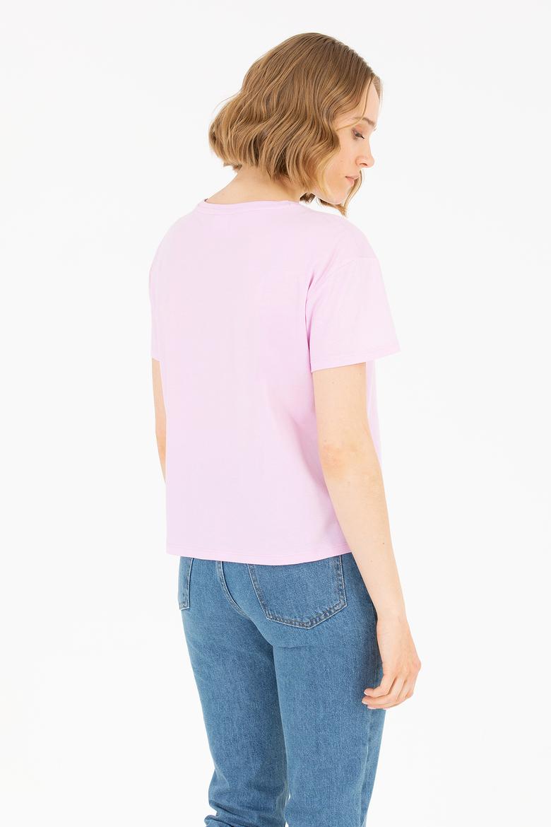 Kadın Manolya Bisiklet Yaka Tişört - 50266326012