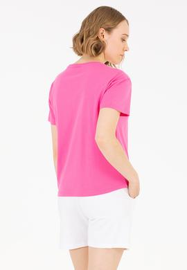 Kadın Pembe Bisiklet Yaka Tişört - 50266326038