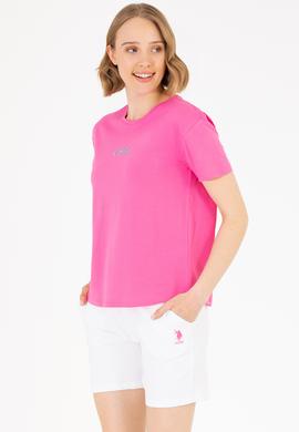 Kadın Pembe Bisiklet Yaka Tişört - 50266326038