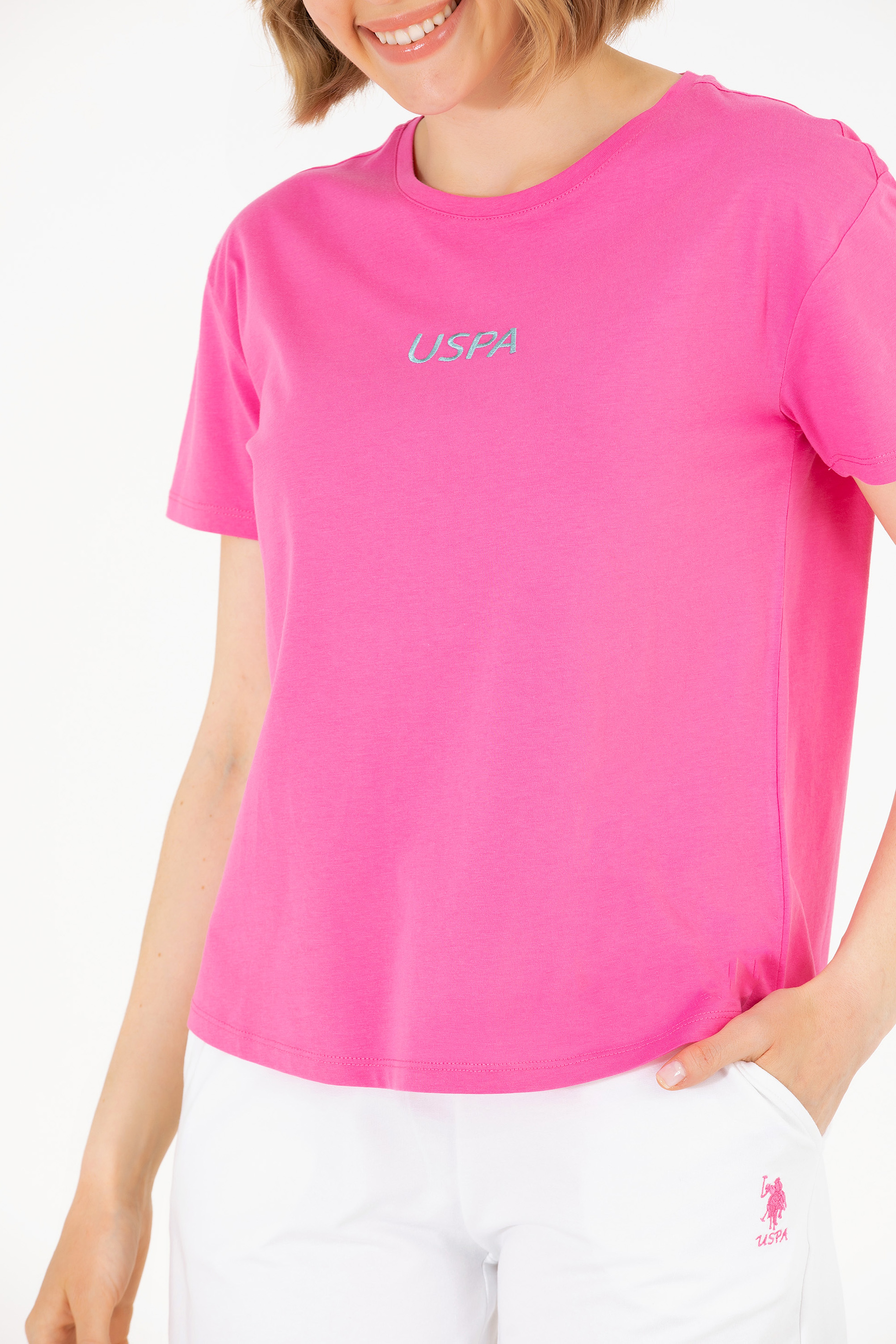 Kadın Pembe Bisiklet Yaka Tişört