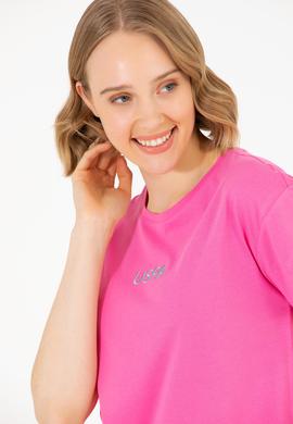 Kadın Pembe Bisiklet Yaka Tişört - 50266326038