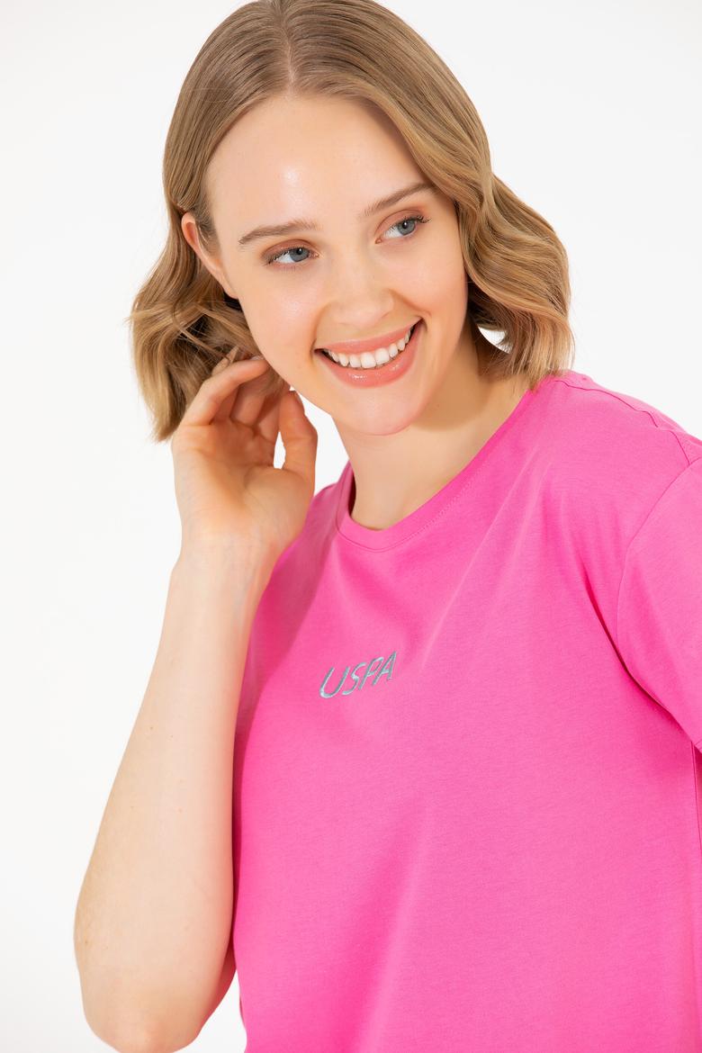 Kadın Pembe Bisiklet Yaka Tişört - 50266326038