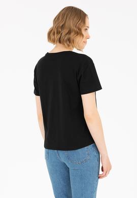 Kadın Siyah Bisiklet Yaka Tişört - 50266326062