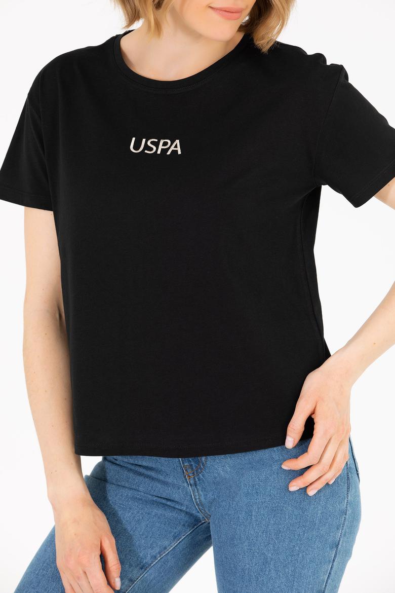 Kadın Siyah Bisiklet Yaka Tişört - 50266326062