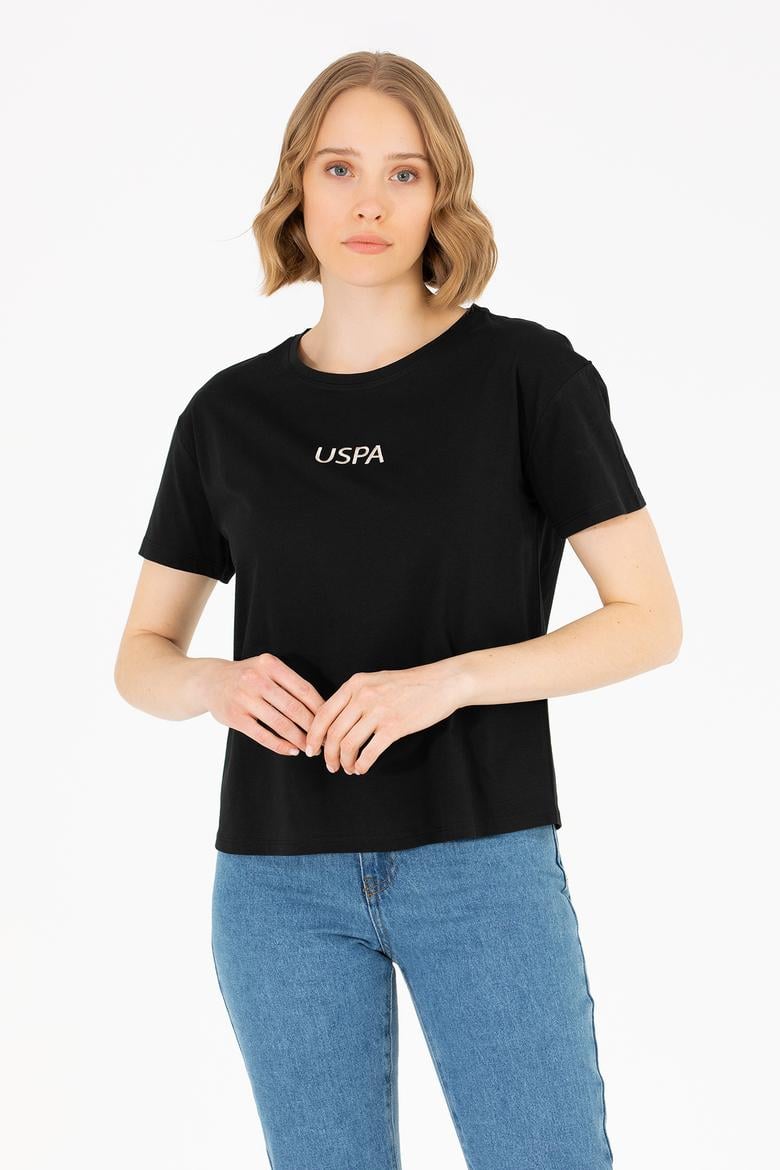 Kadın Siyah Bisiklet Yaka Tişört - 50266326062