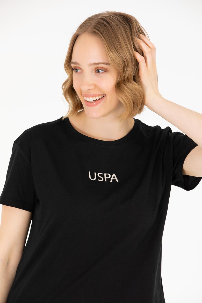 Kadın Siyah Bisiklet Yaka Tişört - 50266326062