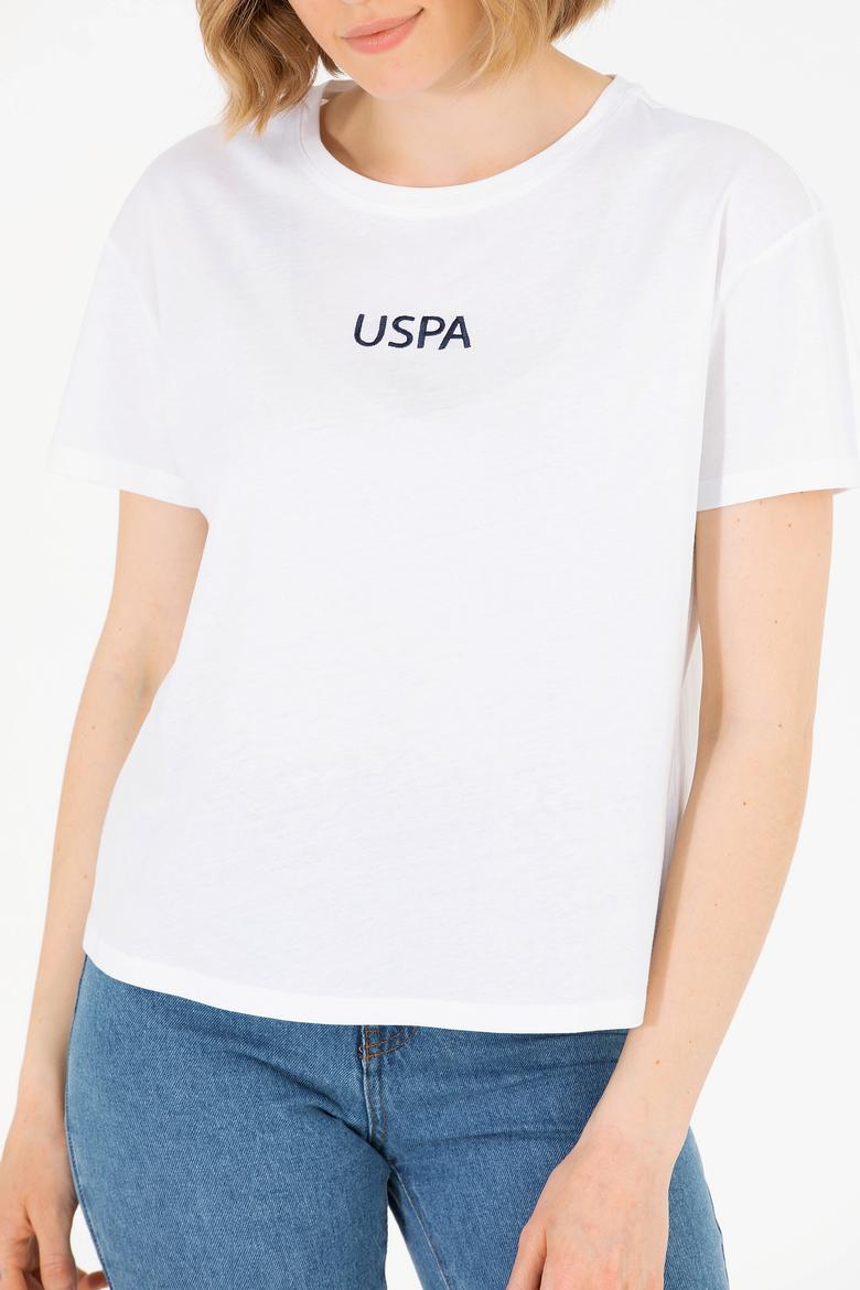 Kadın Beyaz Bisiklet Yaka Tişört - 50266326088