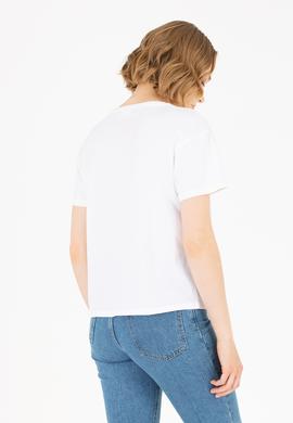 Kadın Beyaz Bisiklet Yaka Tişört - 50266326088