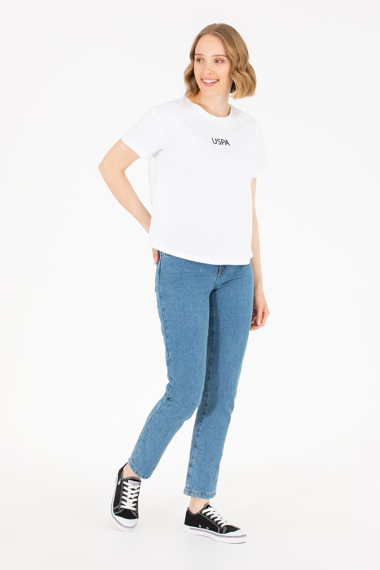 Kadın Beyaz Bisiklet Yaka Tişört - 50266326088