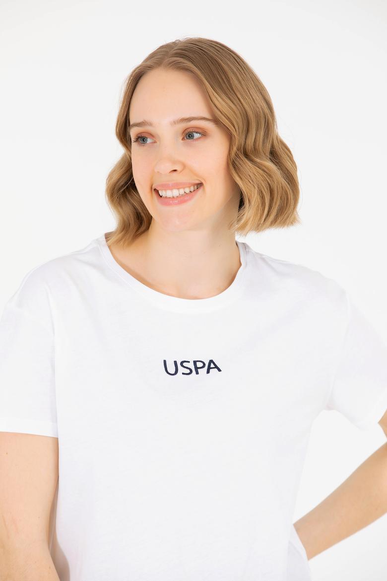 Kadın Beyaz Bisiklet Yaka Tişört - 50266326088