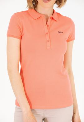 Kadın Somon Basic Polo Yaka Tişört - 50266348136
