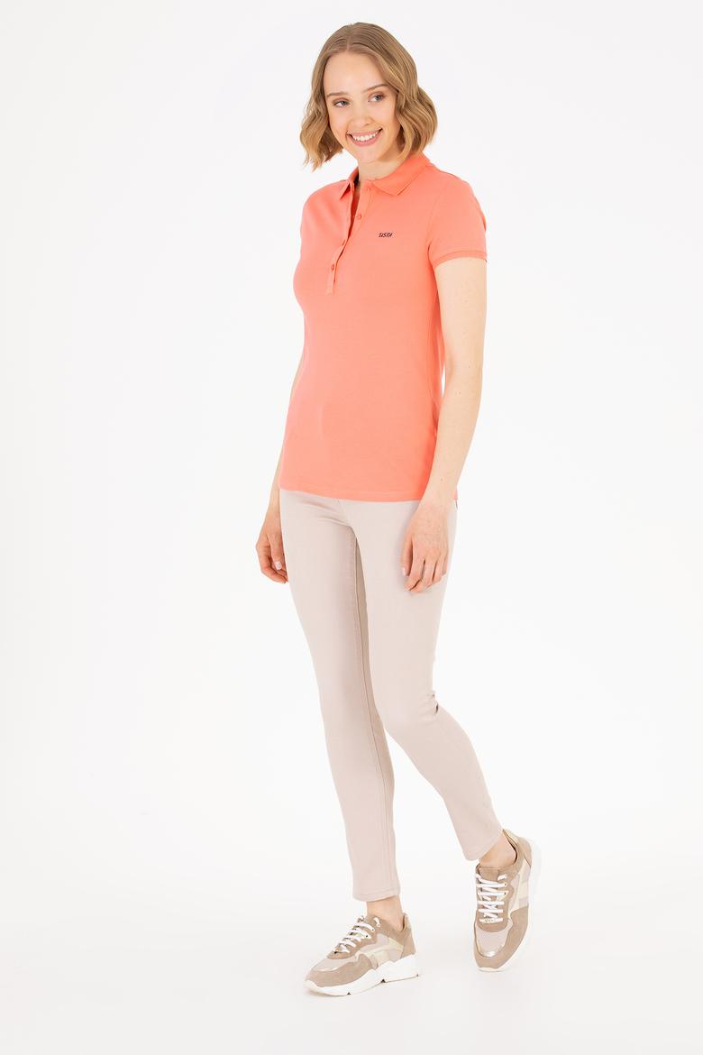 Kadın Somon Basic Polo Yaka Tişört - 50266348136