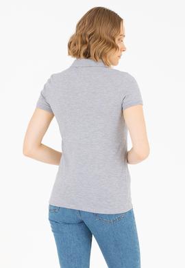 Kadın Gri Melanj Basic Polo Yaka Tişört - 50266348144
