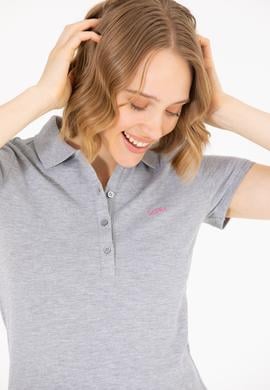 Kadın Gri Melanj Basic Polo Yaka Tişört - 50266348144