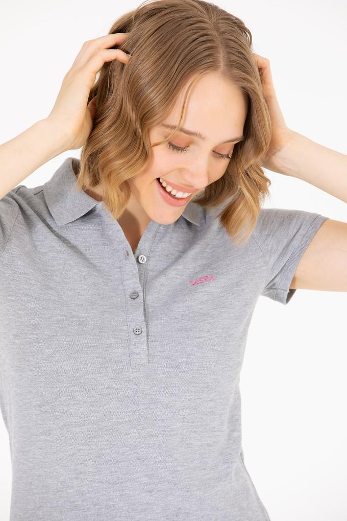 Kadın Gri Melanj Basic Polo Yaka Tişört