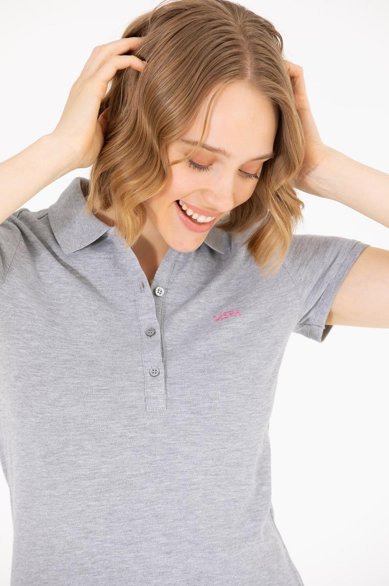 Kadın Gri Melanj Basic Polo Yaka Tişört