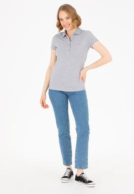 Kadın Gri Melanj Basic Polo Yaka Tişört - 50266348144
