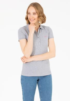 Kadın Gri Melanj Basic Polo Yaka Tişört - 50266348144