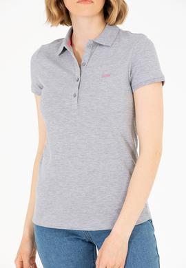 Kadın Gri Melanj Basic Polo Yaka Tişört - 50266348144