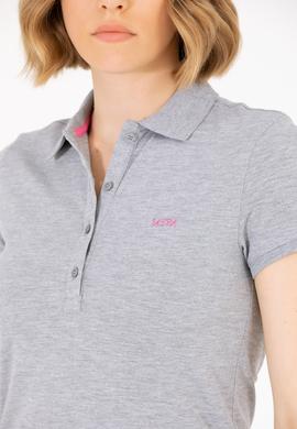 Kadın Gri Melanj Basic Polo Yaka Tişört - 50266348144