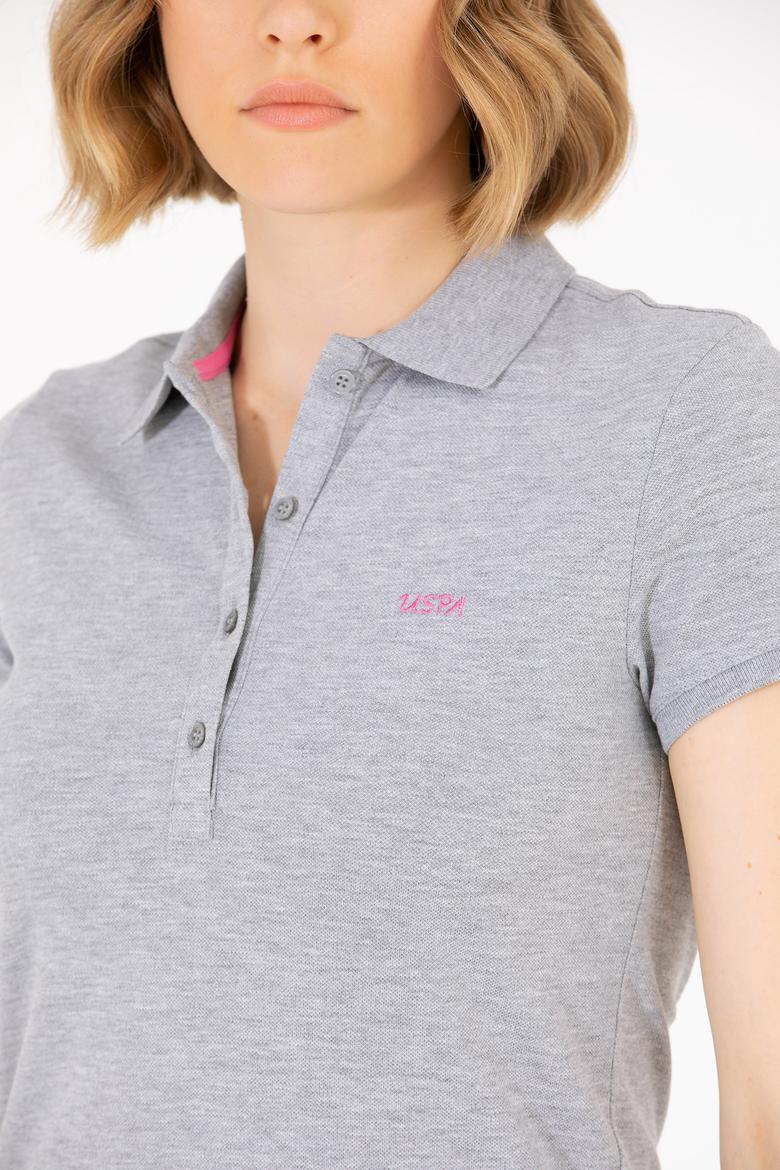 Kadın Gri Melanj Basic Polo Yaka Tişört - 50266348144