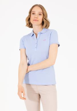 Kadın Mavi Basic Polo Yaka Tişört - 50266348153