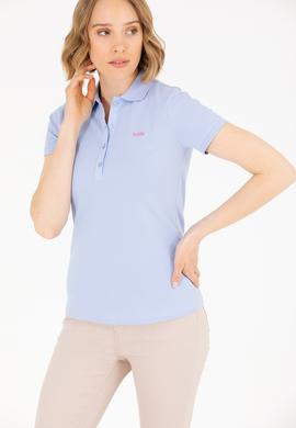 Kadın Mavi Basic Polo Yaka Tişört - 50266348153