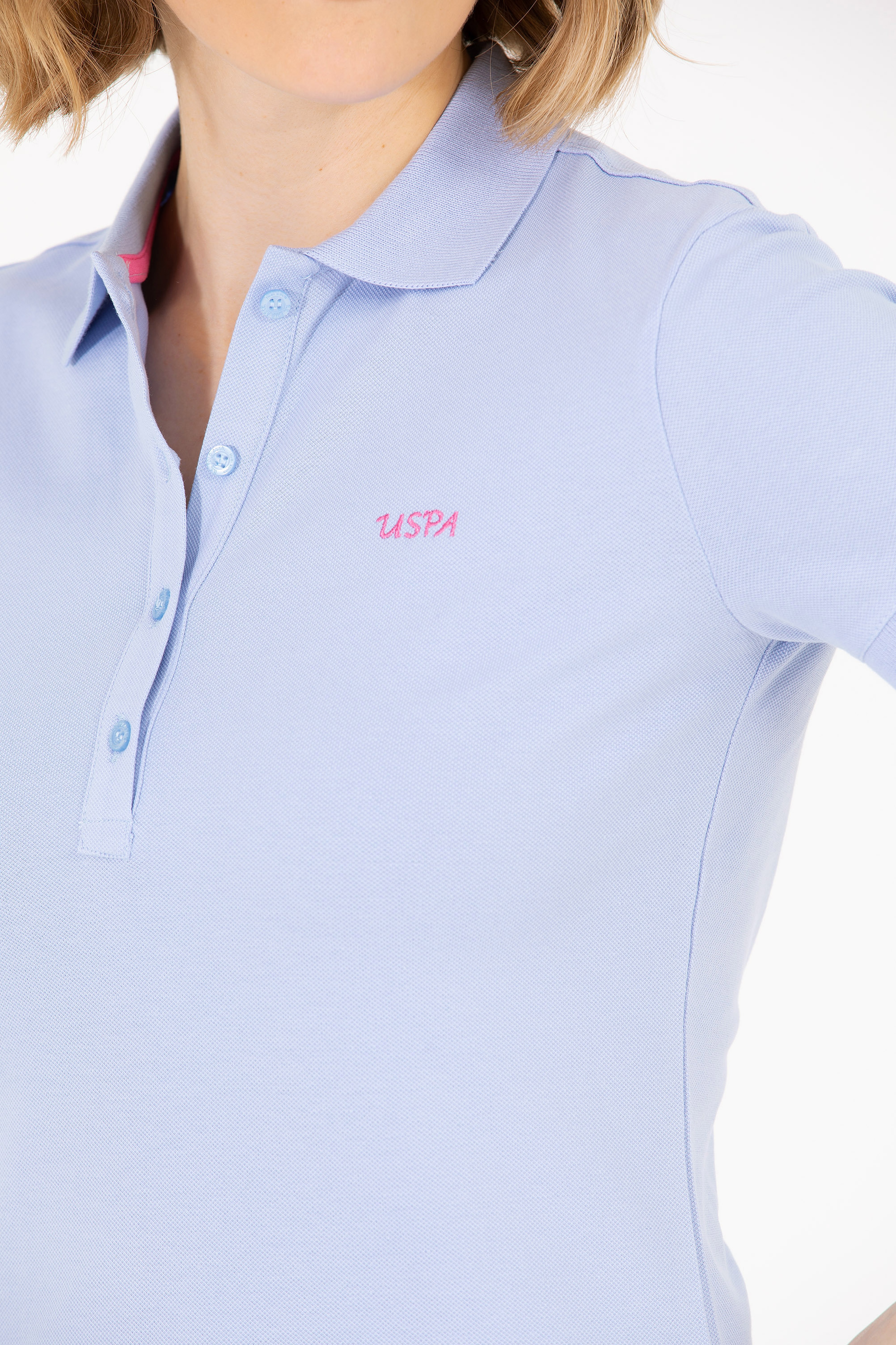 Kadın Mavi Basic Polo Yaka Tişört - Image 7