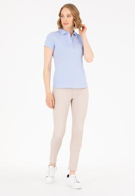 Kadın Mavi Basic Polo Yaka Tişört - 50266348153