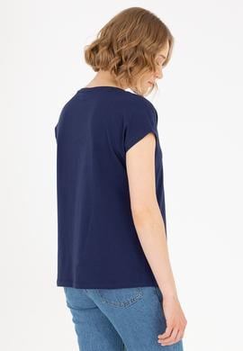 Kadın Lacivert Bisiklet Yaka Tişört - 50267008005