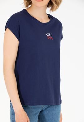 Kadın Lacivert Bisiklet Yaka Tişört - 50267008005