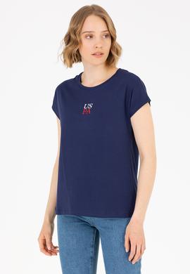 Kadın Lacivert Bisiklet Yaka Tişört - 50267008005