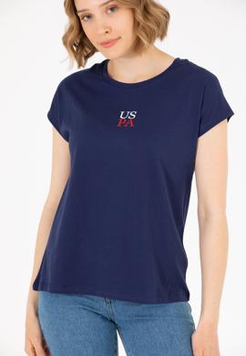 Kadın Lacivert Bisiklet Yaka Tişört - 50267008005