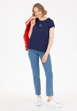 Kadın Lacivert Bisiklet Yaka Tişört - 50267008005