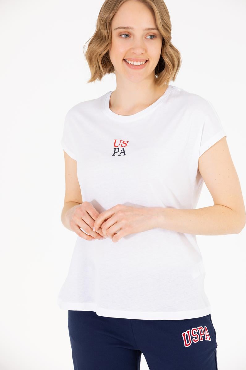 Kadın Beyaz Bisiklet Yaka Tişört