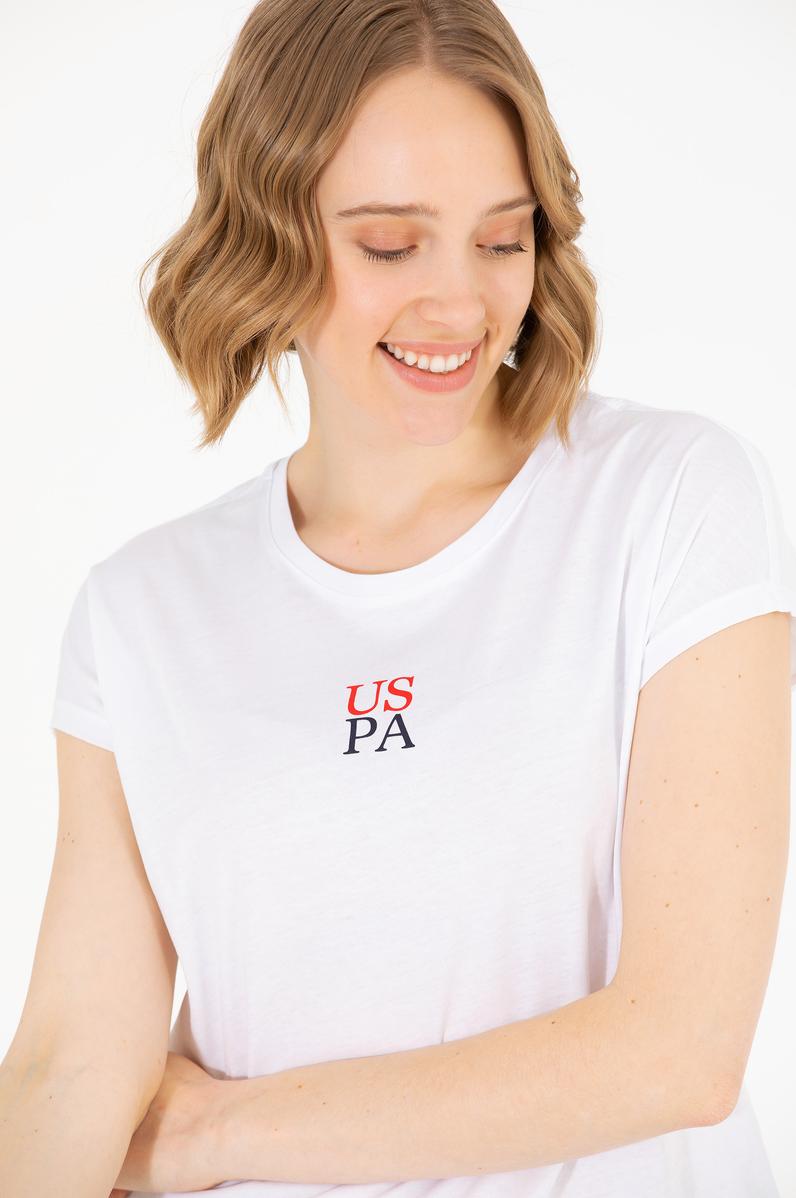 Kadın Beyaz Bisiklet Yaka Tişört