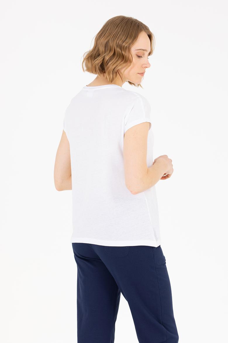 Kadın Beyaz Bisiklet Yaka Tişört - 50267008020